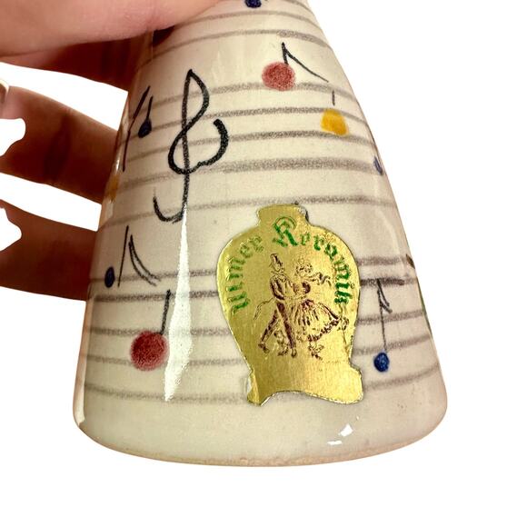 VTG Set 2 Ulmer Keramik German Hand Painted Porcelain Musical Notes & Bird Vases - Picture 5 of 9